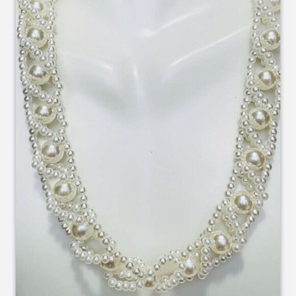 Vintage Crocheted Intertwined White Faux Pearl Stranded Women’s Necklace 32” - Picture 7 of 8